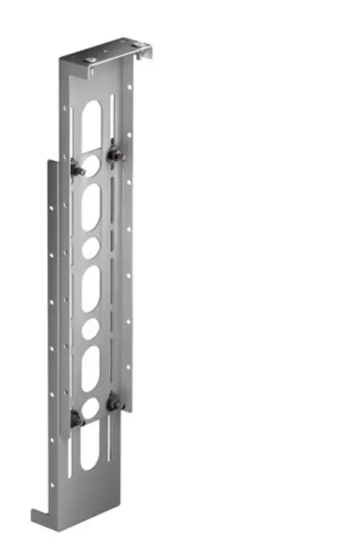 Montagewinkel aus Metall mit mehreren Löchern zur Befestigung. Zu sehen sind auch zwei einstellbare Halterungen. Produkt von AXOR, geeignet für diverse Montageszenarien.